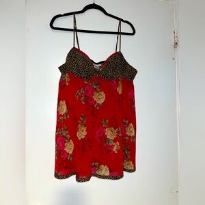 Vintage Seductive  90s Leopard & Floral Satin Slip Dress Sexy Babydoll Nightie‎